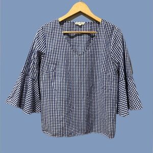 Jane and Delancey Navy Checkered Bell Sleeve Blouse